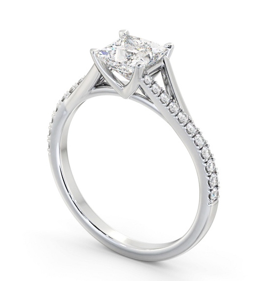 Princess Diamond Engagement Ring 18K White Gold Solitaire with Offset Side Stones ENPR84S_WG_THUMB1