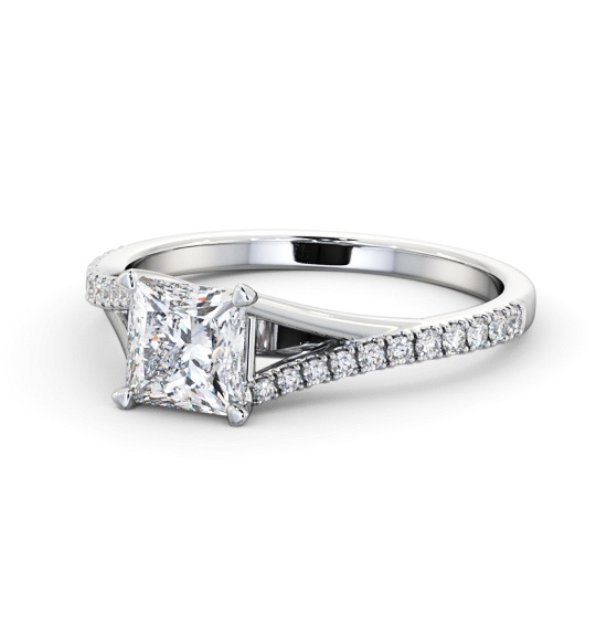 Princess Diamond Engagement Ring 18K White Gold Solitaire with Offset Side Stones ENPR84S_WG_THUMB2 