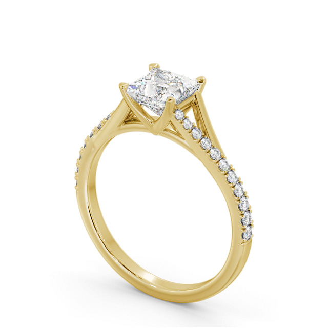 Princess Diamond Engagement Ring 18K Yellow Gold Solitaire With Side Stones - Derwen ENPR84S_YG_SIDE