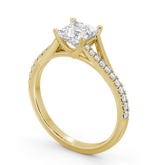  Princess Diamond Engagement Ring 18K Yellow Gold Solitaire With Side Stones - Derwen ENPR84S_YG_THUMB1 