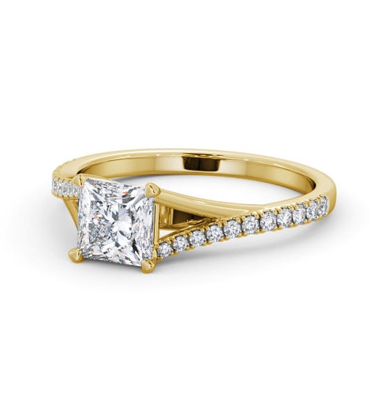  Princess Diamond Engagement Ring 18K Yellow Gold Solitaire With Side Stones - Derwen ENPR84S_YG_THUMB2 
