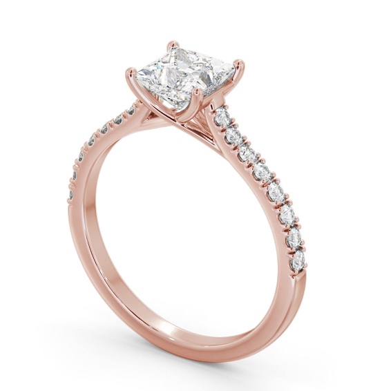 Princess Diamond Trellis Style Engagement Ring 18K Rose Gold Solitaire with Channel Set Side Stones ENPR85S_RG_THUMB1