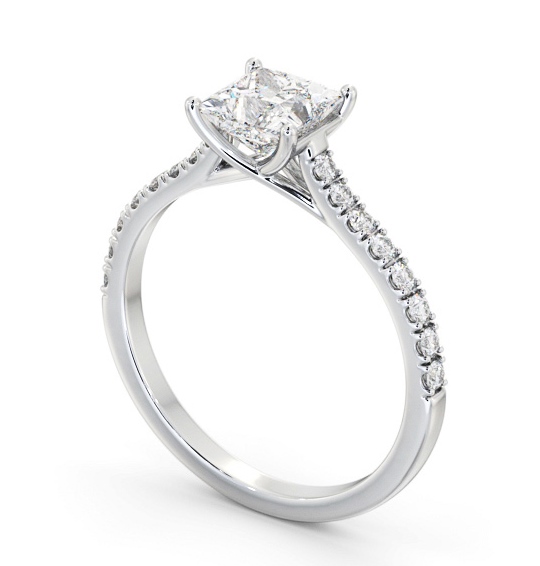 Princess Diamond Trellis Style Engagement Ring 18K White Gold Solitaire with Channel Set Side Stones ENPR85S_WG_THUMB1