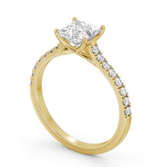 Princess Diamond Trellis Style Engagement Ring 9K Yellow Gold Solitaire with Channel Set Side Stones ENPR85S_YG_THUMB1