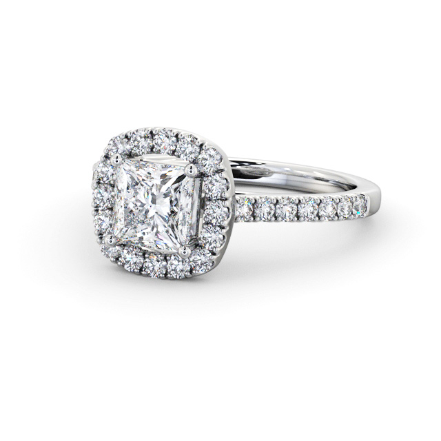Halo Princess Diamond Engagement Ring 18K White Gold - Keenan ENPR86_WG_FLAT