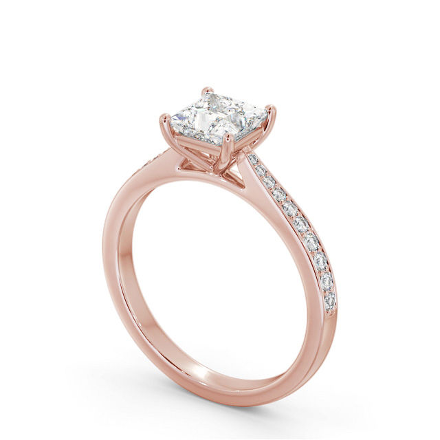 Princess Diamond Engagement Ring 9K Rose Gold Solitaire With Side Stones - Theresa ENPR86S_RG_SIDE
