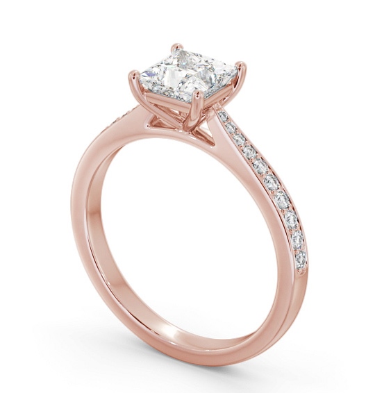  Princess Diamond Engagement Ring 9K Rose Gold Solitaire With Side Stones - Theresa ENPR86S_RG_THUMB1 