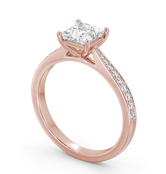 Princess Diamond Tapered Band Engagement Ring 9K Rose Gold Solitaire with Channel Set Side Stones ENPR86S_RG_THUMB1