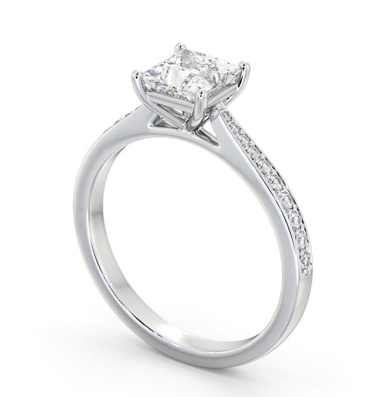  Princess Diamond Engagement Ring 9K White Gold Solitaire With Side Stones - Theresa ENPR86S_WG_THUMB1 