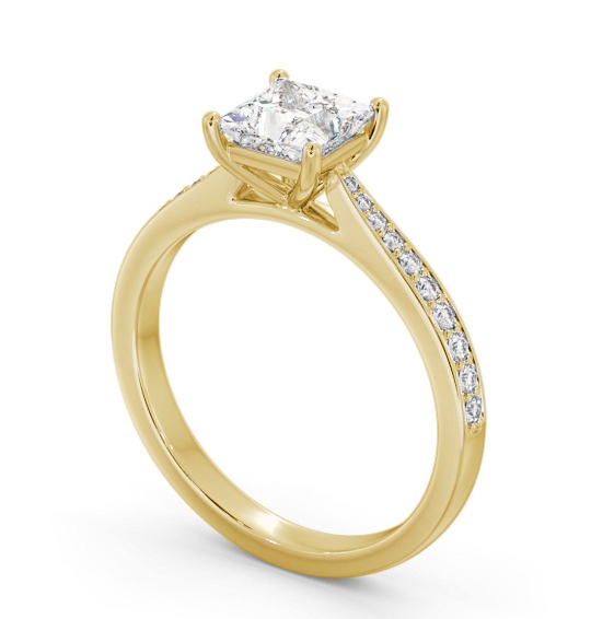  Princess Diamond Engagement Ring 18K Yellow Gold Solitaire With Side Stones - Theresa ENPR86S_YG_THUMB1 