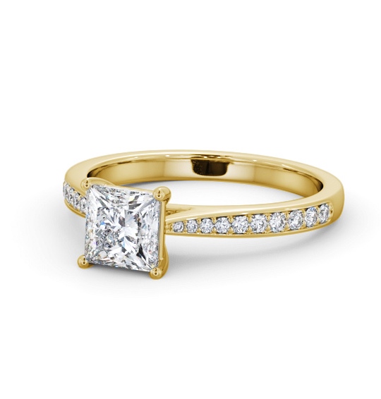  Princess Diamond Engagement Ring 18K Yellow Gold Solitaire With Side Stones - Theresa ENPR86S_YG_THUMB2 