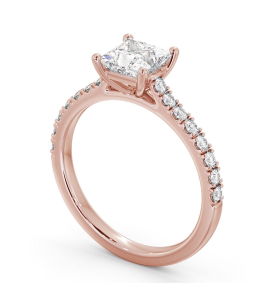 Princess Diamond 4 Prong Engagement Ring 9K Rose Gold Solitaire with Channel Set Side Stones ENPR87S_RG_THUMB1