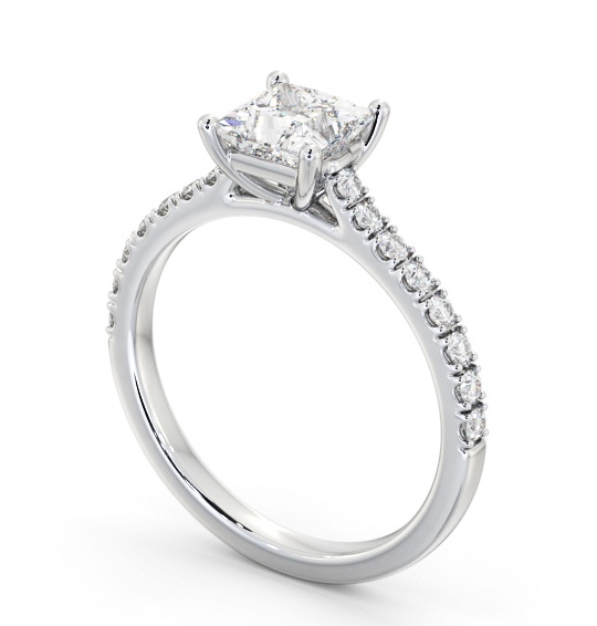 Princess Diamond 4 Prong Engagement Ring 18K White Gold Solitaire with Channel Set Side Stones ENPR87S_WG_THUMB1