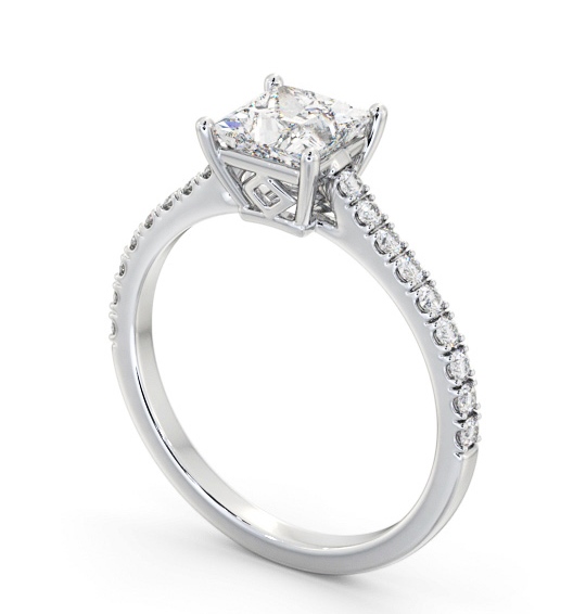 Princess Diamond Sleek Style Engagement Ring 18K White Gold Solitaire with Channel Set Side Stones ENPR88S_WG_THUMB1