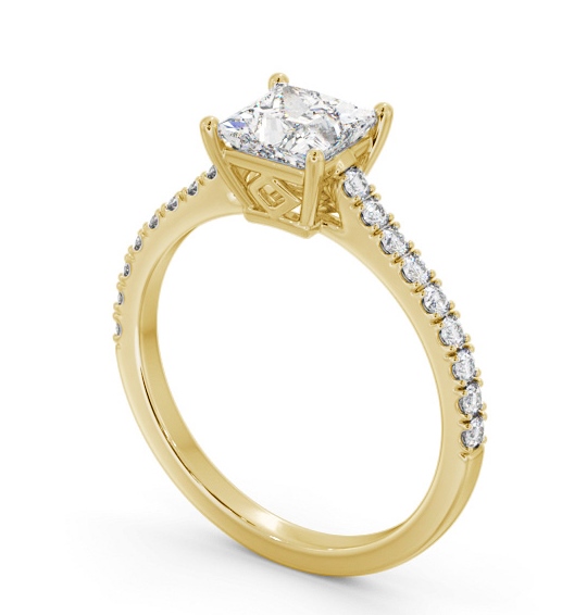 Princess Diamond Sleek Style Engagement Ring 18K Yellow Gold Solitaire with Channel Set Side Stones ENPR88S_YG_THUMB1