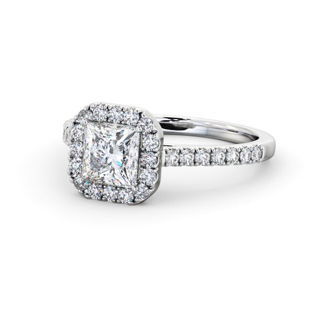 Halo Princess Diamond Engagement Ring 18K White Gold - Casey ENPR89_WG_FLAT
