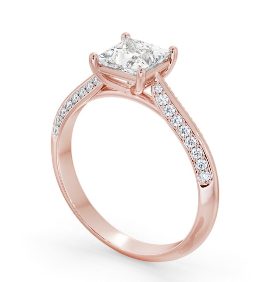 Princess Diamond Knife Edge Band Engagement Ring 9K Rose Gold Solitaire with Channel Set Side Stones ENPR89S_RG_THUMB1