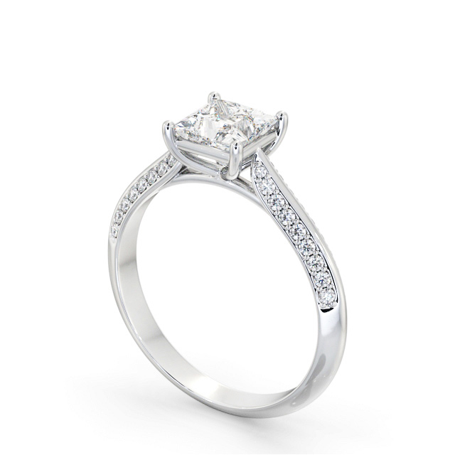 Princess Diamond Engagement Ring Palladium Solitaire With Side Stones - Brithal ENPR89S_WG_SIDE