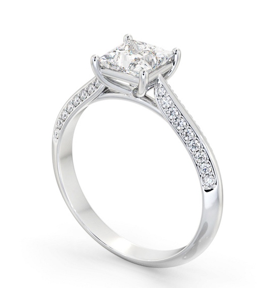  Princess Diamond Engagement Ring 18K White Gold Solitaire With Side Stones - Brithal ENPR89S_WG_THUMB1 