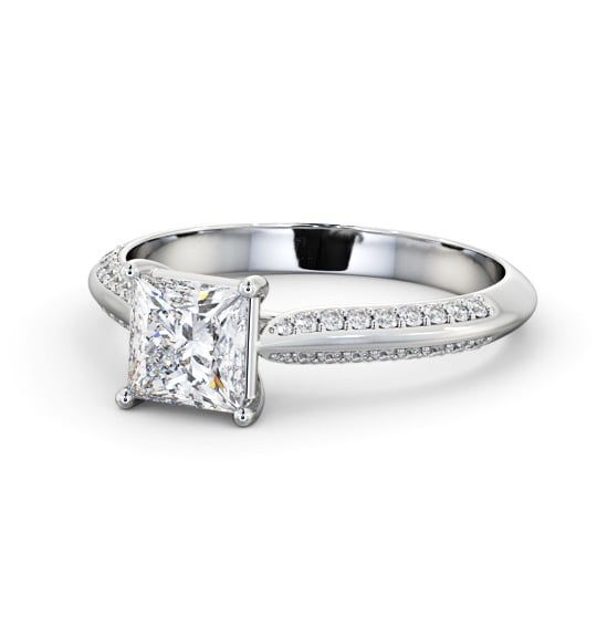  Princess Diamond Engagement Ring Palladium Solitaire With Side Stones - Brithal ENPR89S_WG_THUMB2 