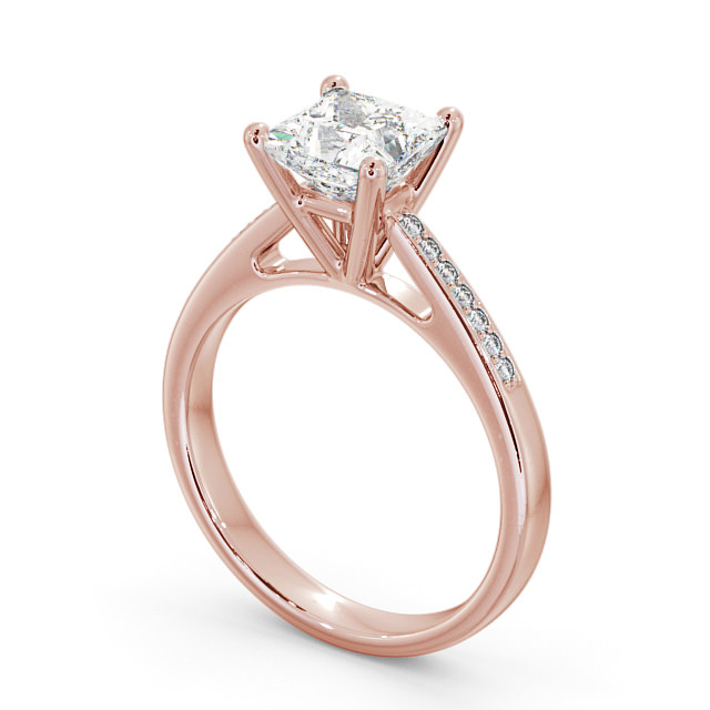 Princess Diamond Engagement Ring 9K Rose Gold Solitaire With Side Stones - Loxley