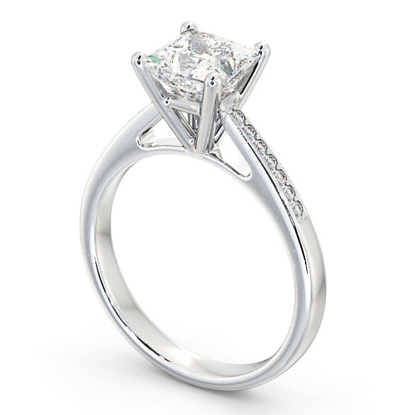  Princess Diamond Engagement Ring 18K White Gold Solitaire With Side Stones - Loxley ENPR8S_WG_THUMB1 
