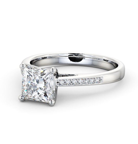  Princess Diamond Engagement Ring Platinum Solitaire With Side Stones - Loxley ENPR8S_WG_THUMB2 