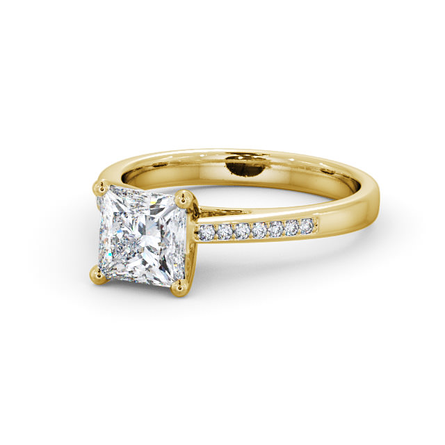 Princess Diamond Engagement Ring 9K Yellow Gold Solitaire With Side Stones - Loxley ENPR8S_YG_FLAT