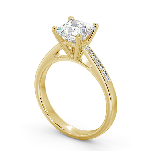Princess Diamond Engagement Ring 9K Yellow Gold Solitaire With Side Stones - Loxley ENPR8S_YG_SIDE