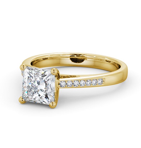  Princess Diamond Engagement Ring 9K Yellow Gold Solitaire With Side Stones - Loxley ENPR8S_YG_THUMB2 