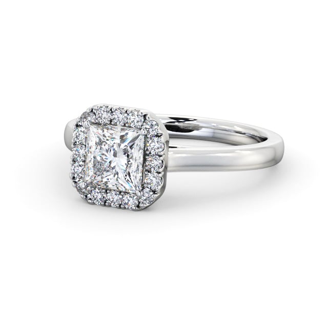 Halo Princess Diamond Engagement Ring 18K White Gold - Carter ENPR90_WG_FLAT