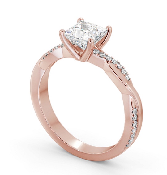 Princess Diamond Crossover Band Engagement Ring 9K Rose Gold Solitaire with Channel Set Side Stones ENPR90S_RG_THUMB1