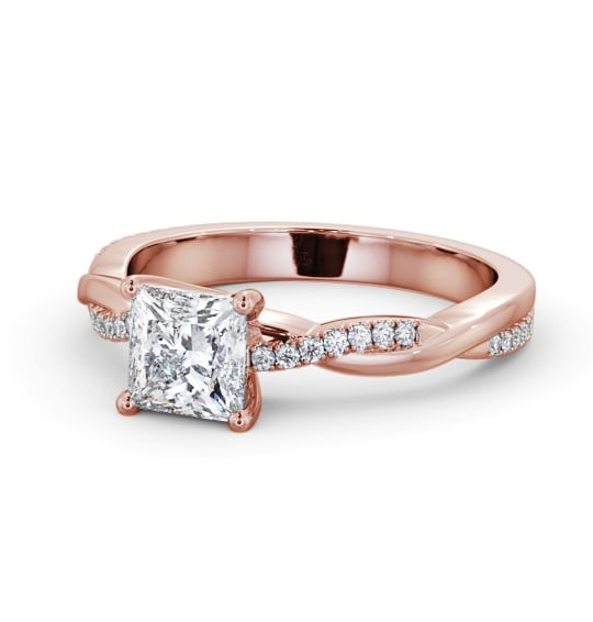  Princess Diamond Engagement Ring 18K Rose Gold Solitaire With Side Stones - Galloway ENPR90S_RG_THUMB2 