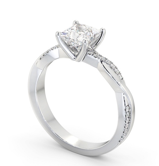  Princess Diamond Engagement Ring 18K White Gold Solitaire With Side Stones - Galloway ENPR90S_WG_THUMB1 