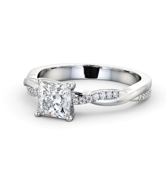  Princess Diamond Engagement Ring Platinum Solitaire With Side Stones - Galloway ENPR90S_WG_THUMB2 