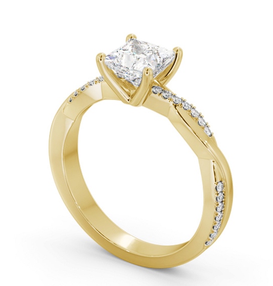 Princess Diamond Crossover Band Engagement Ring 18K Yellow Gold Solitaire with Channel Set Side Stones ENPR90S_YG_THUMB1