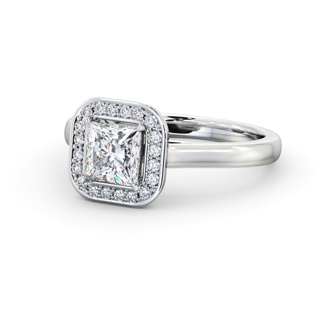 Halo Princess Diamond Engagement Ring 18K White Gold - Santana ENPR91_WG_FLAT