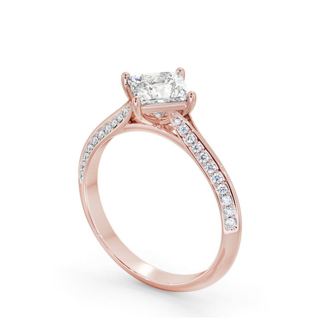 Princess Diamond Engagement Ring 9K Rose Gold Solitaire With Side Stones - Radlith ENPR91S_RG_SIDE