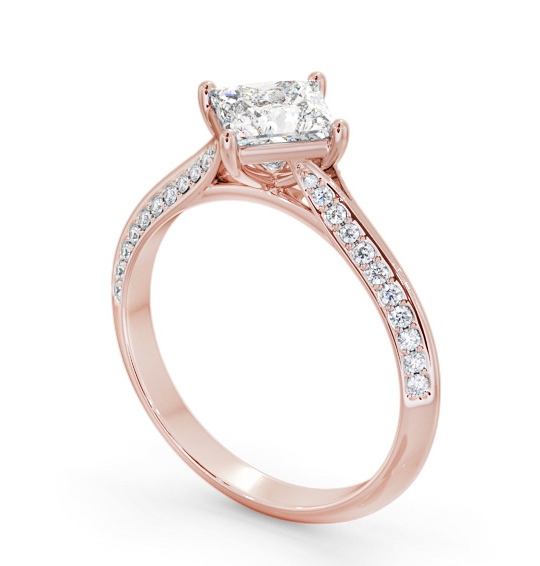  Princess Diamond Engagement Ring 9K Rose Gold Solitaire With Side Stones - Radlith ENPR91S_RG_THUMB1 