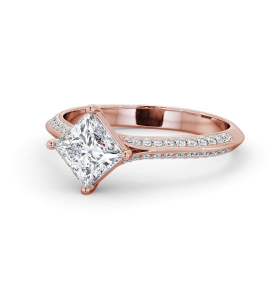  Princess Diamond Engagement Ring 9K Rose Gold Solitaire With Side Stones - Radlith ENPR91S_RG_THUMB2 