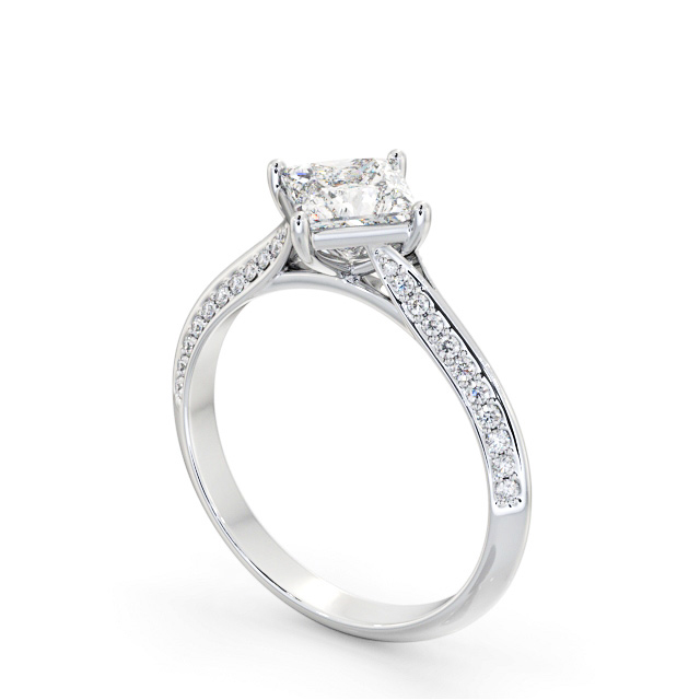 Princess Diamond Engagement Ring Platinum Solitaire With Side Stones - Radlith ENPR91S_WG_SIDE