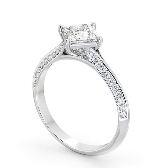  Princess Diamond Engagement Ring 18K White Gold Solitaire With Side Stones - Radlith ENPR91S_WG_THUMB1 
