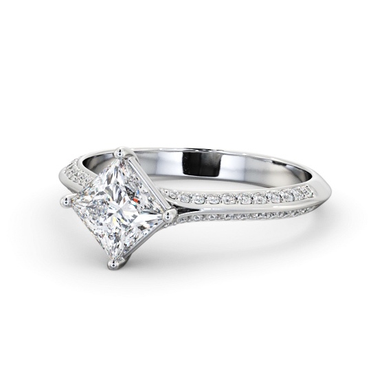  Princess Diamond Engagement Ring 18K White Gold Solitaire With Side Stones - Radlith ENPR91S_WG_THUMB2 