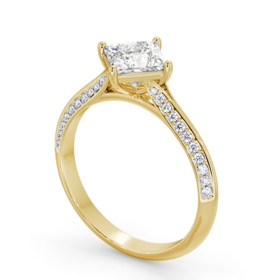  Princess Diamond Engagement Ring 18K Yellow Gold Solitaire With Side Stones - Radlith ENPR91S_YG_THUMB1 