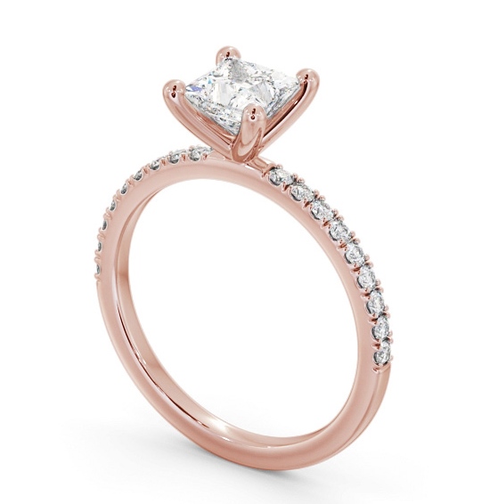 Princess Diamond Dainty 4 Prong Engagement Ring 18K Rose Gold Solitaire with Channel Set Side Stones ENPR92S_RG_THUMB1