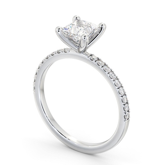 Princess Diamond Dainty 4 Prong Engagement Ring 18K White Gold Solitaire with Channel Set Side Stones ENPR92S_WG_THUMB1