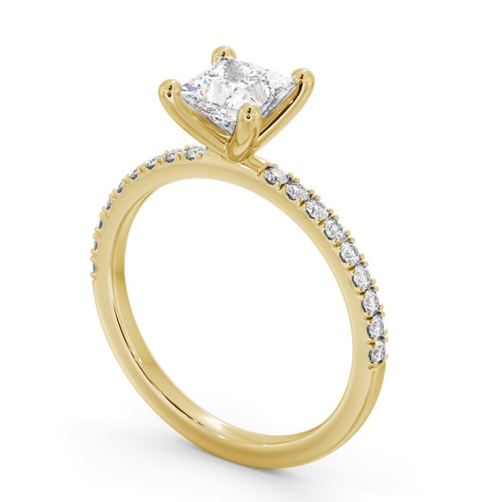 Princess Diamond Dainty 4 Prong Engagement Ring 9K Yellow Gold Solitaire with Channel Set Side Stones ENPR92S_YG_THUMB1