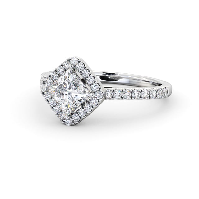 Halo Princess Diamond Engagement Ring 18K White Gold - Ilona ENPR93_WG_FLAT
