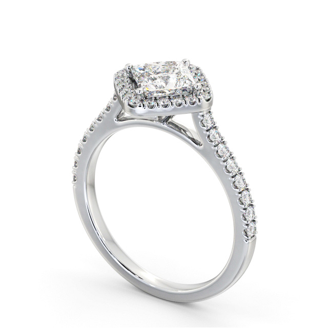 Halo Princess Diamond Engagement Ring 18K White Gold - Ilona ENPR93_WG_SIDE