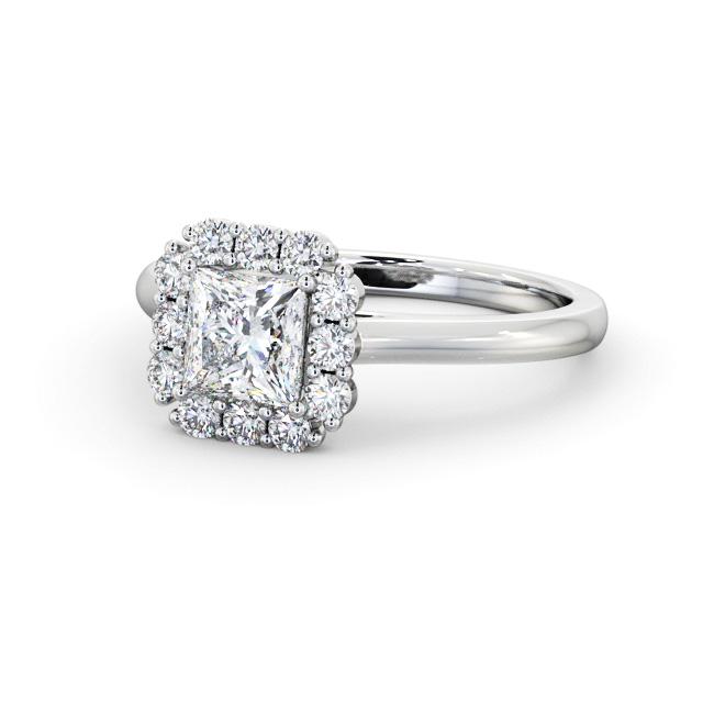 Halo Princess Diamond Engagement Ring 18K White Gold - Kenmare ENPR94_WG_FLAT